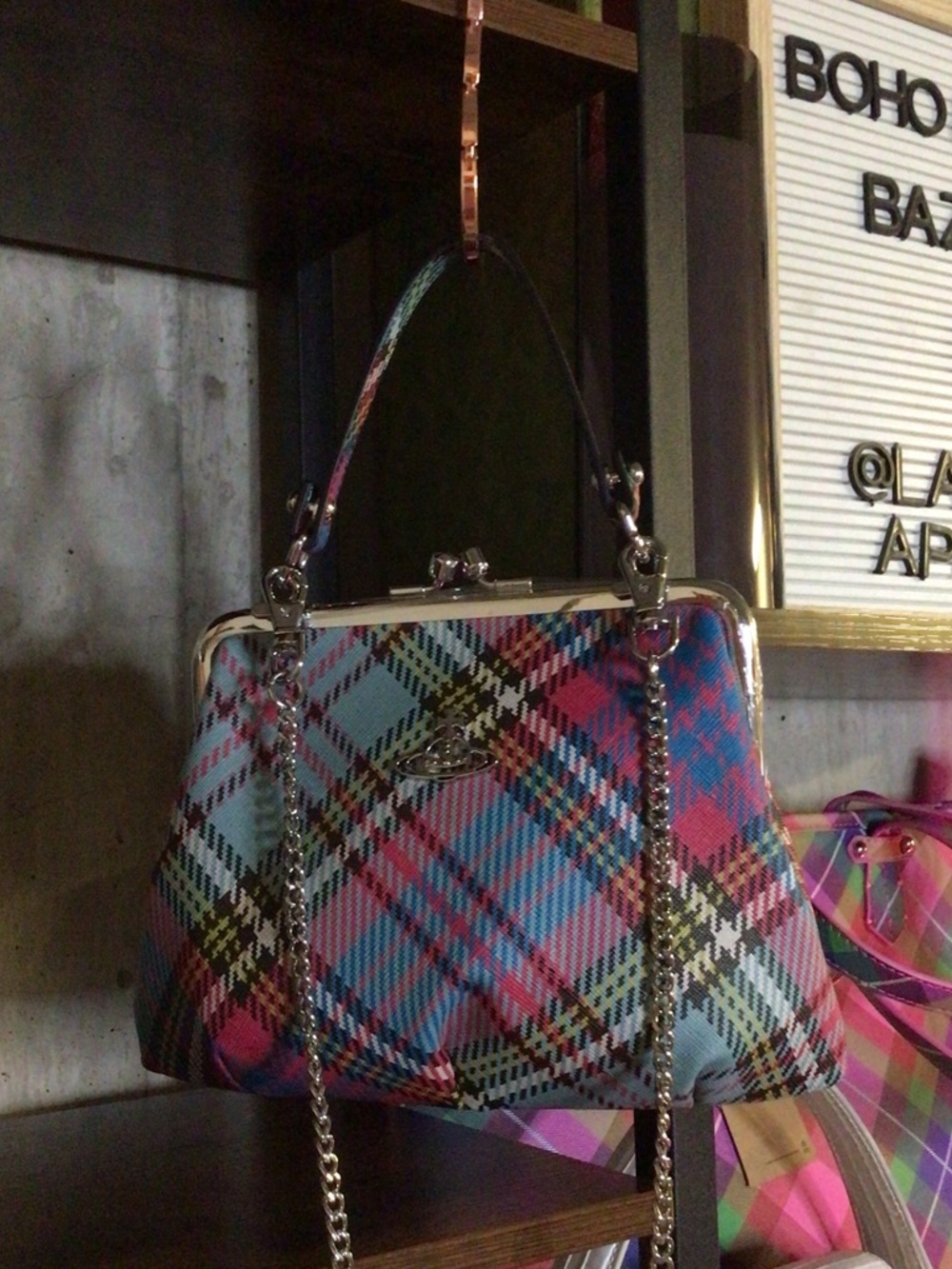 Vivienne Westwood Multicolor Plaid Frame Satchel with Chain Strap
